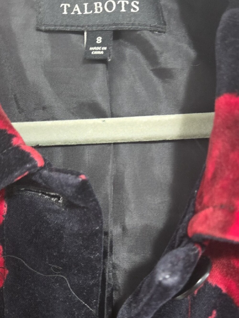 Talbots Black Velvet Blazer with Red Floral - Picture 2 of 4